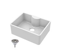 Balterley 595mm Butler White Kitchen Sink, Single Bowl with Tap Ledge & Waste, No Tap Hole, Durable Butler Fireclay Ceramic Kitchen Sink Bowl, Apron Front Farmhouse Sinks - 595 x 450 x 220mm (White)