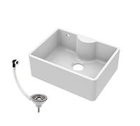Balterley 595mm Butler White Kitchen Sink, Single Bowl with Tap Ledge & Waste with Overflow, No Tap Hole, Durable Butler Fireclay Ceramic Kitchen Sink Bowl, Farmhouse Sinks - 595 x 450 x 220mm (White)