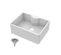 Balterley 595mm Butler White Kitchen Sink, Single Bowl with Tap Ledge & Waste, No Tap Hole, Durable Butler Fireclay Ceramic Kitchen Sink Bowl, Apron Front Farmhouse Sinks - 595 x 450 x 220mm (White)