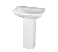 Balterley 600mm Bathroom Sink, Full Pedestal Ceramic Soft Square Bowl Bathroom Wash Basin Sink with Overflow, 1 Tap Hole, Floor Standing Basin Sinks for Cloakroom - 600 x 430 x 817mm (White)