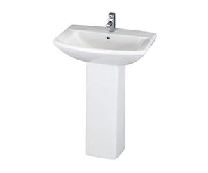 Balterley 600mm Bathroom Sink, Full Pedestal Ceramic Soft Square Bowl Bathroom Wash Basin Sink with Overflow, 1 Tap Hole, Floor Standing Basin Sinks for Cloakroom - 600 x 430 x 817mm (White)