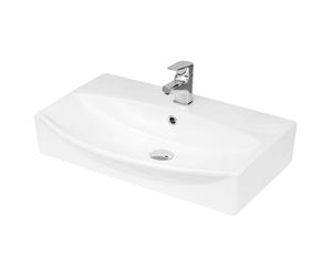 Balterley 600mm Bathroom Sink, Wall Hung Ceramic Round Bowl Bathroom Wash Basin Sink with Overflow, 1 Tap Hole, Wall Mounted Basin Sinks for Bathrooms and Cloakroom - 600 x 400 x 150mm (White)