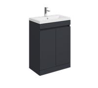 Balterley 600mm Floor Standing 2 Door Compact Unit With Polymarble Basin - Dark Grey