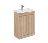 Balterley 600mm Floor Standing 2 Door Compact Unit With Polymarble Basin - Light Oak