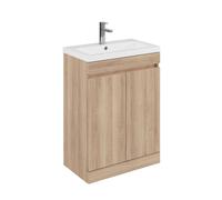 Balterley 600mm Floor Standing 2 Door Unit with Polymarble Basin - Light Oak in Brown Balterley Brown