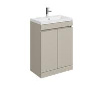 Balterley 600mm Floor Standing 2 Door Compact Unit With Polymarble Basin - Pebble Grey