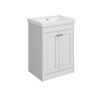 Balterley 600mm Floor Standing 2 Door Unit With Classic Basin No Tap Hole - Satin White