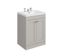 Balterley 600mm Floor Standing 2 Door Unit With Minimalist Basin 3 Tap Hole - Pebble Grey