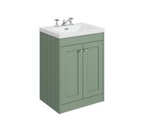 Balterley 600mm Floor Standing 2 Door Unit With Minimalist Basin 3 Tap Hole - Satin Green