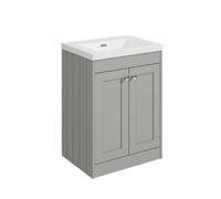 Balterley 600mm Floor Standing 2 Door Unit With Minimalist Basin No Tap Hole - Satin Grey