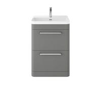 Balterley 600mm Floor Standing 2 Drawer Vanity Unit With Ceramic Basin - Cool Grey