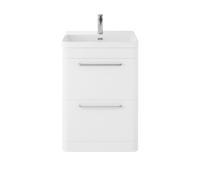 Balterley 600mm Floor Standing 2 Drawer Vanity Unit with Ceramic Basin - Pure White