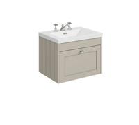 Balterley 600mm Wall Hung 1 Drawer Unit With Minimalist Basin 3 Tap Hole - Pebble Grey