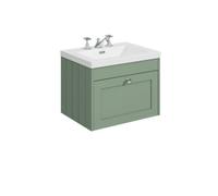 Balterley 600mm Wall Hung 1 Drawer Unit With Minimalist Basin 3 Tap Hole - Satin Green