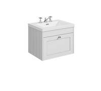 Balterley 600mm Wall Hung 1 Drawer Unit With Minimalist Basin 3 Tap Hole - Satin White