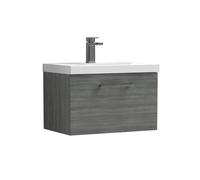 Balterley 600mm Wall Hung 1 Drawer Vanity, Woodgrain Anthracite, Pewter Handle in Grey Balterley Grey