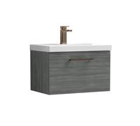 Balterley 600mm Wall Hung 1 Drawer Vanity, Woodgrain Anthracite, Bronze Handle in Grey Balterley Grey
