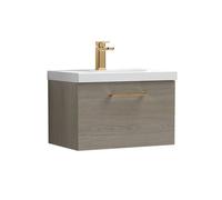 Balterley 600mm Wall Hung 1 Drawer Vanity Basin Unit, Mid Oak, Bronze Handle in Brown Balterley Brown