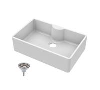 Balterley 795mm Butler White Kitchen Sink, Single Bowl with Tap Ledge & Waste, No Tap Hole, Durable Butler Fireclay Ceramic Kitchen Sink Bowl, Apron Front Farmhouse Sinks - 795 x 500 x 220mm (White)