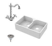 Fireclay 2 Bowl Stepped Weir Butler Sink Tap Waste 795mm Balterley White One Size