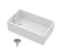 Balterley 795mm Belfast Kitchen Sink Single Bowl with Waste & Built-in Weir Overflow, Durable Belfast Fireclay White Ceramic Kitchen Sink Bowl, Reversible Farmhouse Sinks - 795 x 455 x 245mm (White)