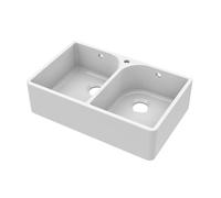Balterley 795mm Butler White Kitchen Sink, Double Bowl Flush Weir with Overflow Hole & Tap Hole, Durable Butler Fireclay Ceramic Kitchen Sink Bowl, Apron Front Sinks - 795 x 500 x 220mm (White)