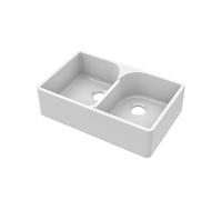 Balterley 795mm Butler White Kitchen Sink, Double Bowl Stepped Weir, No Tap Hole, Durable Butler Fireclay Ceramic Kitchen Sink Bowl, Apron Front Farmhouse Sinks - 795 x 500 x 220mm (White)