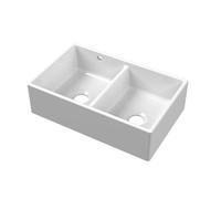Balterley 795mm Butler White Kitchen Sink, Double Bowl Stepped Weir with 1 Overflow Hole, Durable Butler Fireclay Ceramic Kitchen Sink Bowl, Apron Front Farmhouse Sinks - 795 x 500 x 220mm (White)