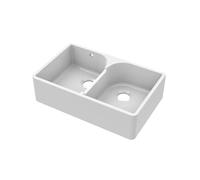 Balterley 795mm Butler White Kitchen Sink, Double Bowl Stepped Weir with Overflow Hole, No Tap Hole, Durable Butler Fireclay Ceramic Kitchen Sink Bowl, Apron Front Sinks- 795 x 500 x 220mm (White)
