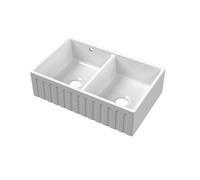 Balterley 795mm Butler White Kitchen Sink, Fluted Front Double Bowl Stepped Weir with 1 Overflow Hole, Durable Butler Fireclay Ceramic Kitchen Sink Bowl, Farmhouse Sinks - 795 x 500 x 220mm (White)