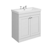 Balterley 800mm Floor Standing 2 Door Unit With Classic Basin 3 Tap Hole - Satin White
