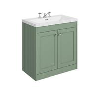 Balterley 800mm Floor Standing 2 Door Unit With Minimalist Basin 3 Tap Hole - Satin Green