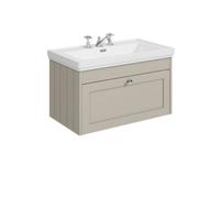 Balterley 800mm Wall Hung 1 Drawer Unit With Classic Basin 3 Tap Hole - Pebble Grey
