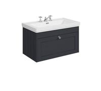 Balterley 800mm Wall Hung 1 Drawer Unit With Classic Basin 3 Tap Hole - Satin Dark Grey