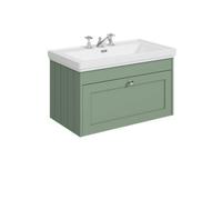Balterley 800mm Wall Hung 1 Drawer Unit With Classic Basin 3 Tap Hole - Satin Green