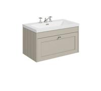 Balterley 800mm Wall Hung 1 Drawer Unit With Minimalist Basin 3 Tap Hole - Pebble Grey