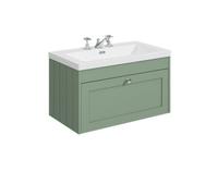 Balterley 800mm Wall Hung 1 Drawer Unit With Minimalist Basin 3 Tap Hole - Satin Green