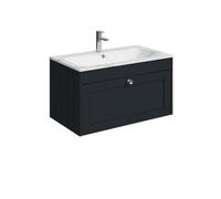 Balterley 800mm Wall Hung 1 Drawer Unit With Stone Basin 1 Tap Hole, Satin Dark Grey