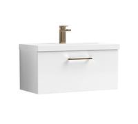 Balterley 800mm Wall Hung 1 Drawer Vanity Basin Unit, Gloss White, Bronze Handle in White Balterley White