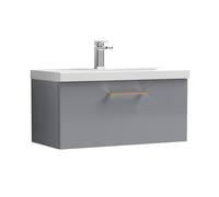 Balterley 800mm Wall Hung 1 Drawer Vanity Basin Unit, Satin Grey, Copper Handle in Grey Balterley Grey