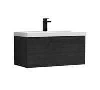 Balterley 800mm Wall Hung 1 Drawer Vanity Unit, Woodgrain Black, Black Handle Balterley Black