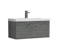 Balterley 800mm Wall Hung 1 Drawer Vanity, Woodgrain Anthracite, Pewter Handle in Grey Balterley Grey
