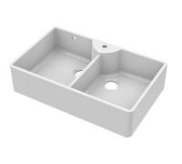 Balterley 2 Bowl Stepped Weir Butler Sink Tap Ledge Overflow Tap Hole 895mm in White Balterley White