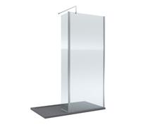 Balterley 8mm Fluted Glass Walk In Wetroom Screen And Hinged Return With Chrome Profile And Grey Shower Tray - 1400 X 900mm