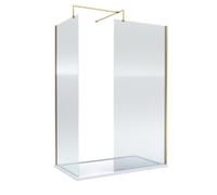 Fluted 8mm Wetroom Screens Brushed Brass Profile and Tray 1400 x 800mm Balterley White One Size
