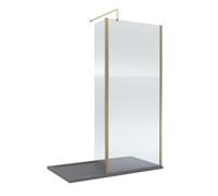 Balterley 8mm Fluted Wetroom Screen, Return Brushed Brass & Tray 1400 x 800m in Metallics Balterley Metallics
