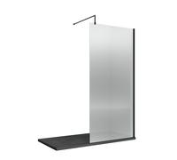 8mm Toughened Safety Glass Wetroom Screen & Support Bar, 1850mm x 1000mm - Black