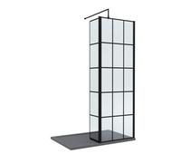 Balterley 8mm Glass Walk In Wetroom Screen And Hinged Return Black Framed Design And Grey Shower Tray - 1200 X 700mm