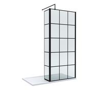 8mm Glass Walk In Wetroom Screen and Hinged Return Screen with Black Framed Design and Shower Tray - 1400 x 900mm