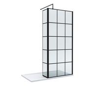 8mm Glass Walk In Wetroom Screen and Hinged Return Screen with Black Framed Design and Shower Tray - 1400 x 800mm
